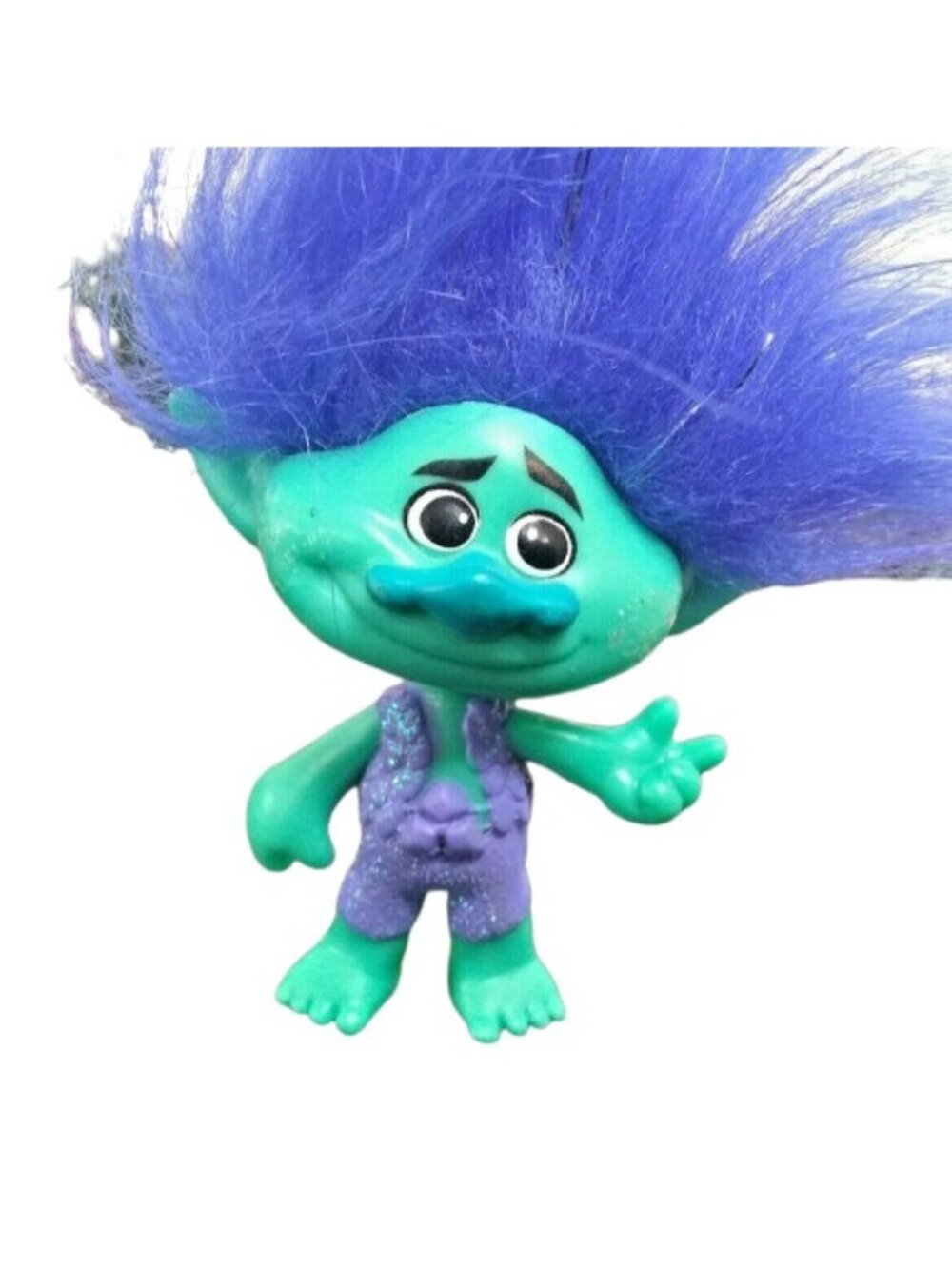 Hasbro DWA LLC Troll Green Glitter Blue Doll w/ Purple Outfit 4" 2015 C-3632A